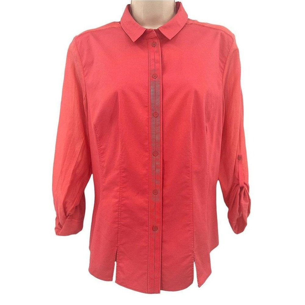 Elie Tahari Womens Top L Coral Office Career Preppy Minimalist Silk Blend Staple - Picture 2 of 6